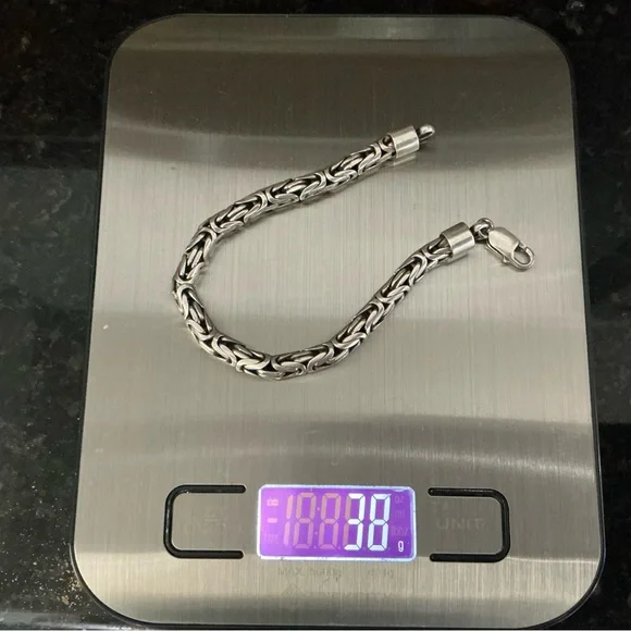 925 Sterling Silver Round King Chain Bracelet, Byzantine 8 1/2” 5mm